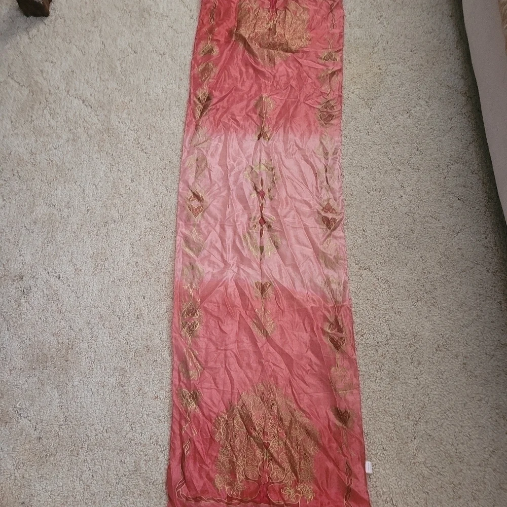 Pink Silk Sarf with Gold Tree